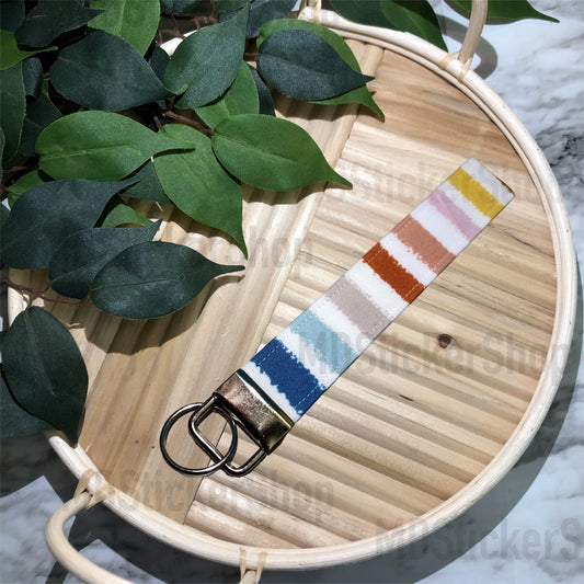 Muted Stripe Print Fabric Keychain, Key Fob