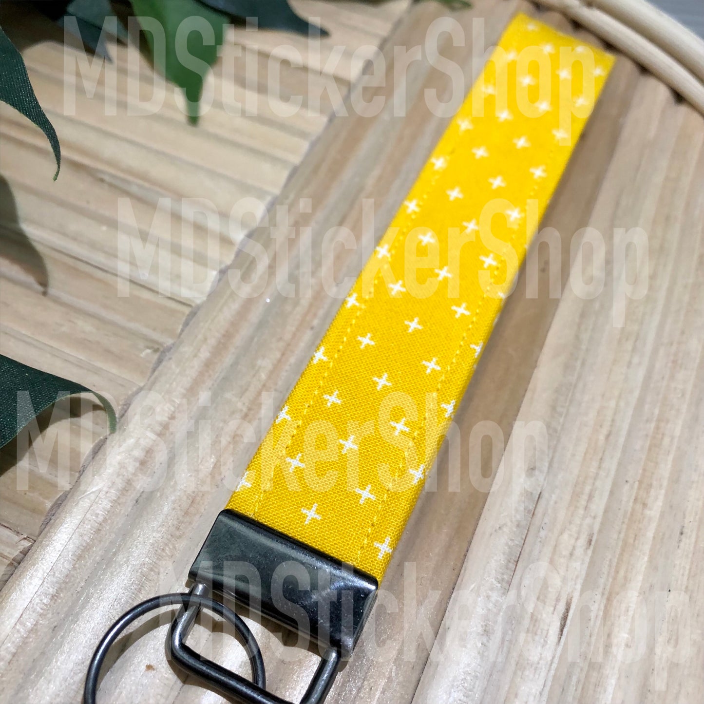 Gold X Print Fabric Keychain, Key Fob