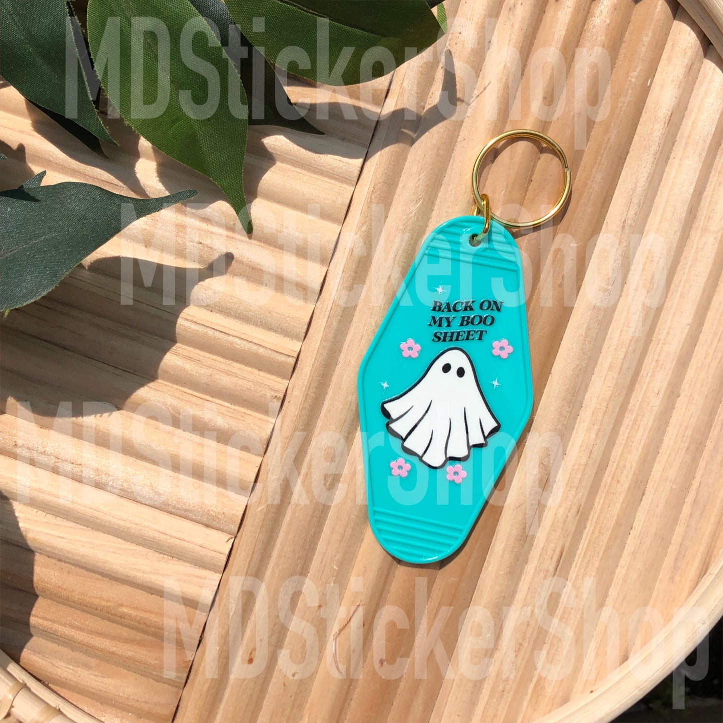 Back On My Boo Sheet Ghost Teal Hotel Keychain, Acrylic Keychain