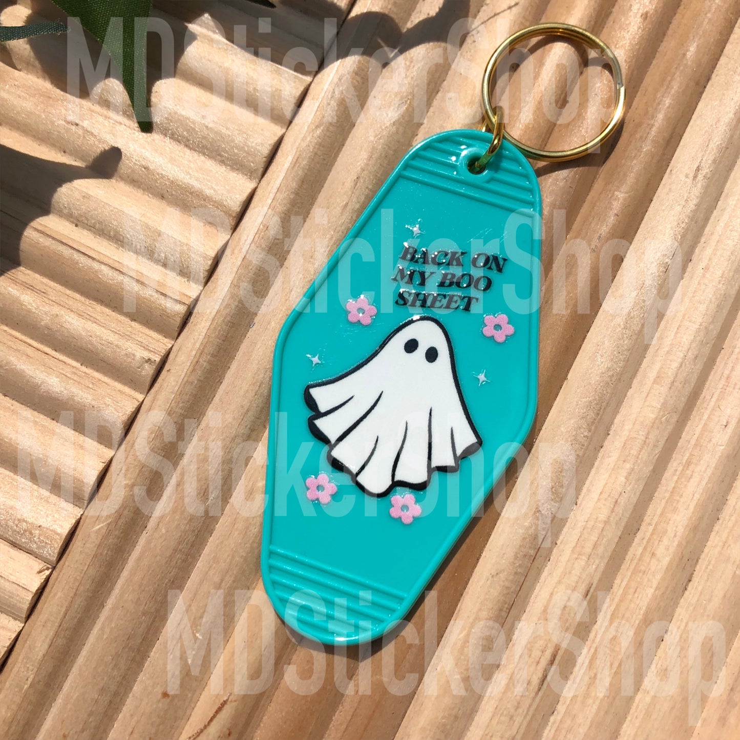 Back On My Boo Sheet Ghost Teal Hotel Keychain, Acrylic Keychain