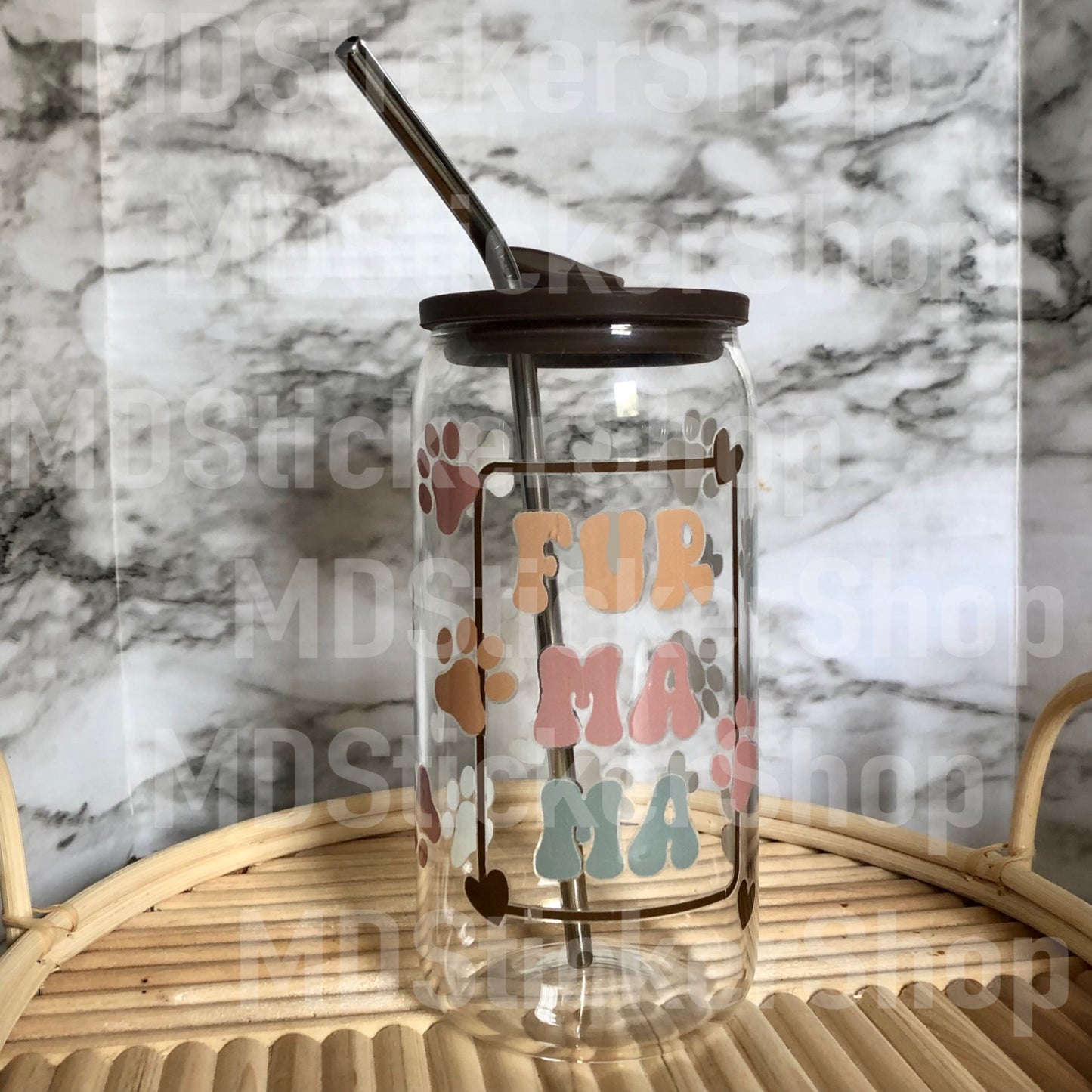 Fur Mama Paw Print Beer Can Glass Cup