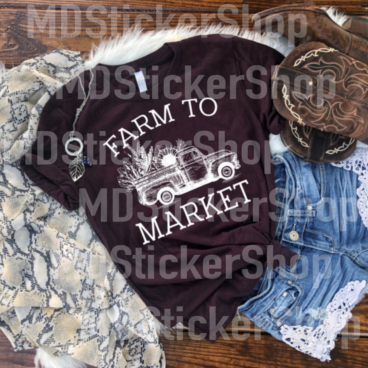 Farm to Market White Print Tee