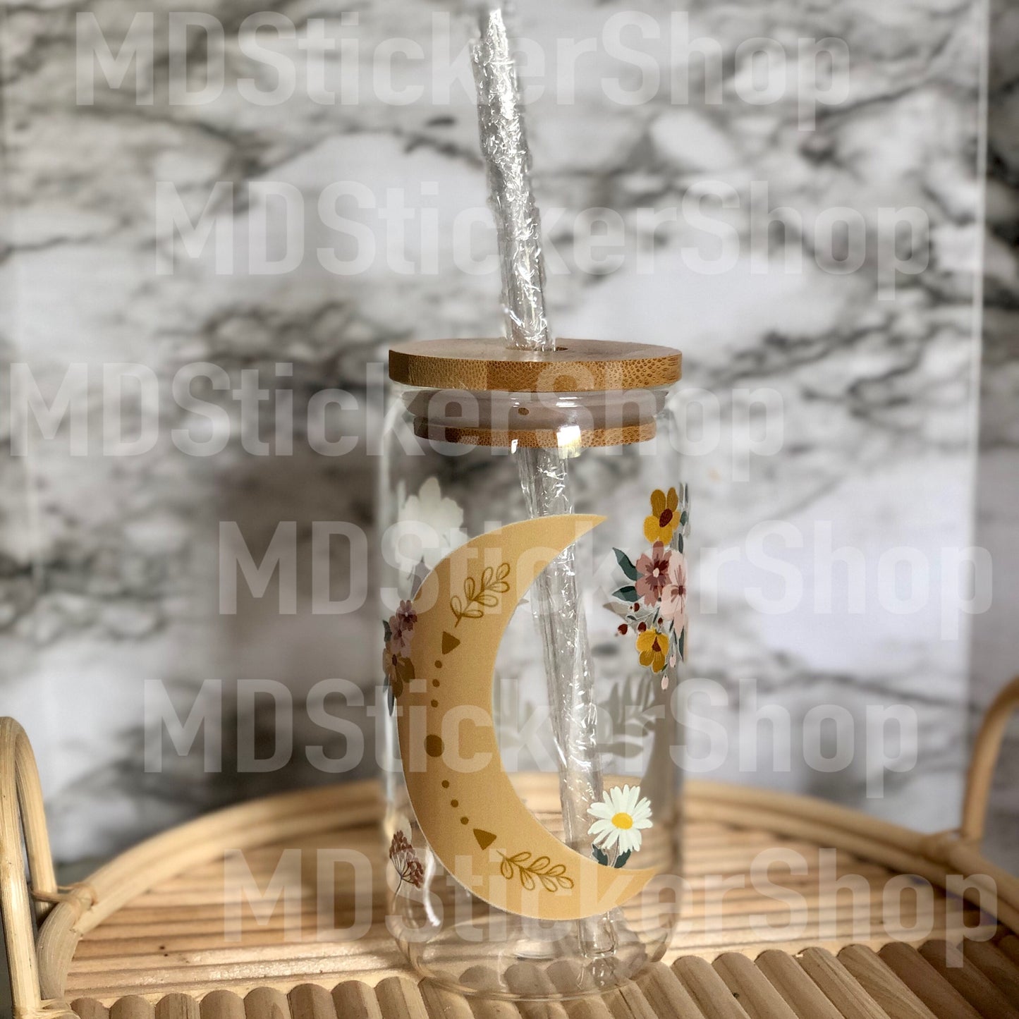 Floral Moon Beer Can Glass Cup