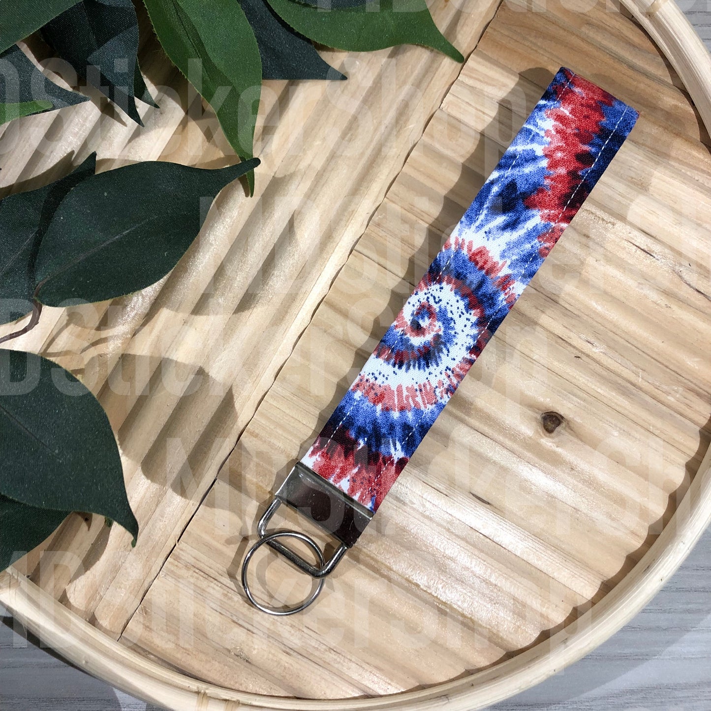 Patriotic Tie Dye Print Fabric Keychain, Key Fob