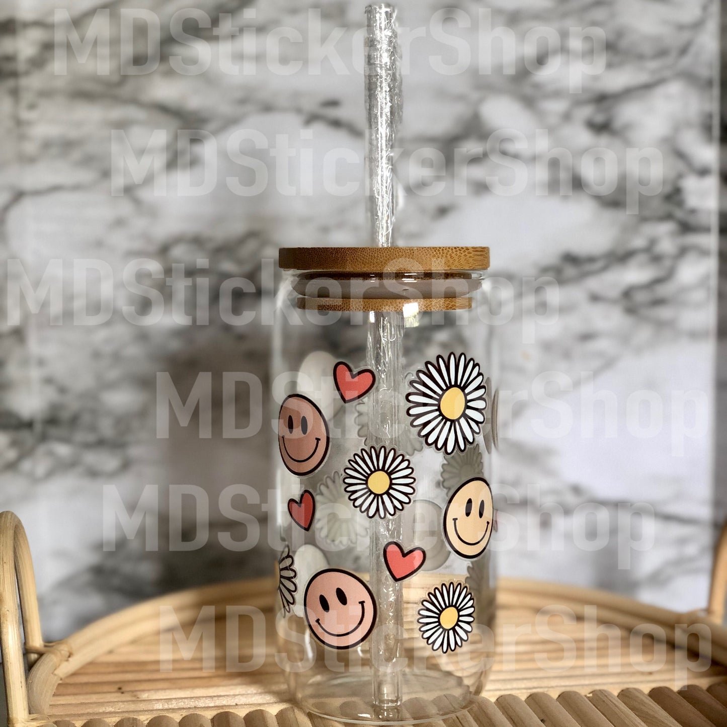 Daisy Smiley Face Beer Can Glass Cup