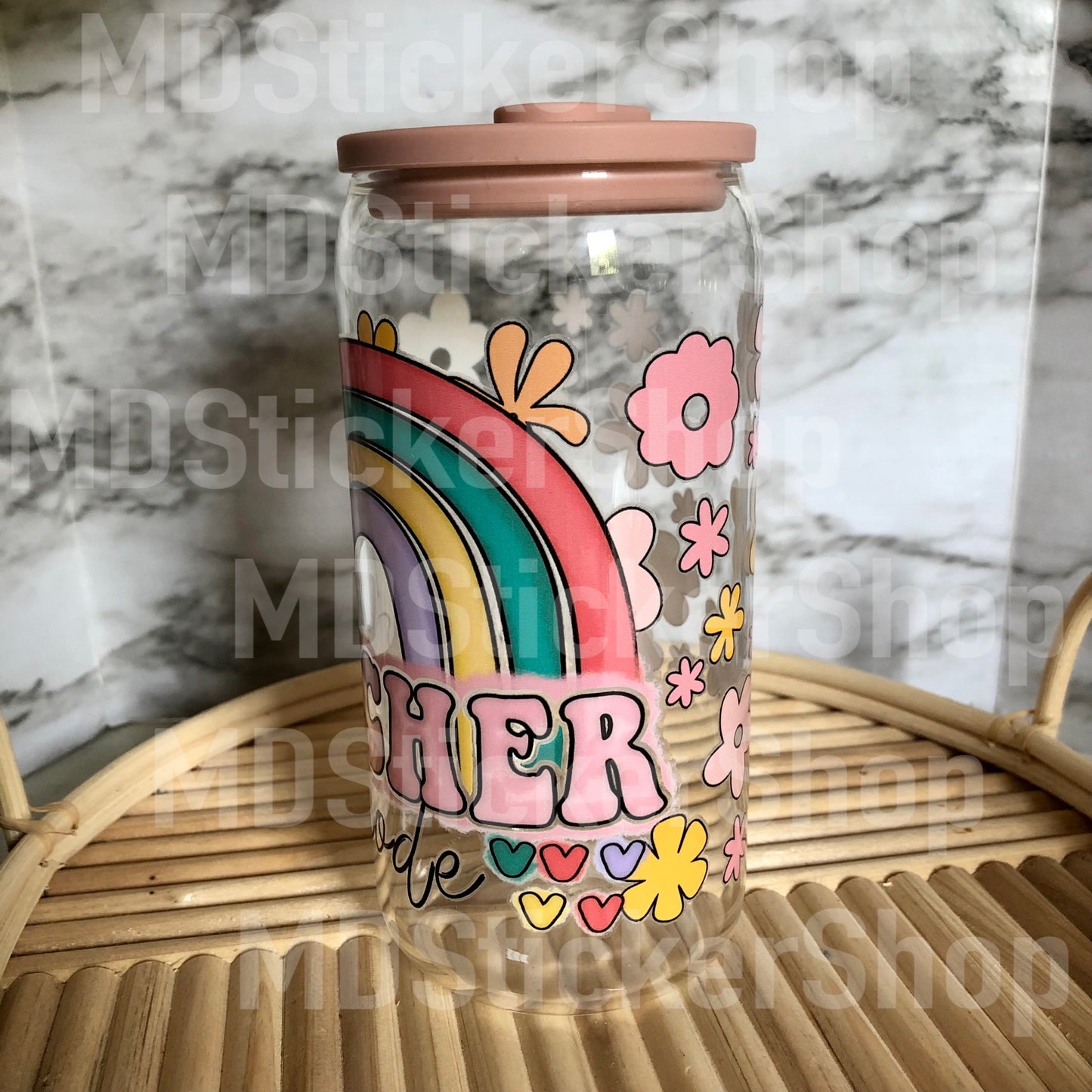 Teacher Mode Rainbow Floral Beer Can Glass Cup