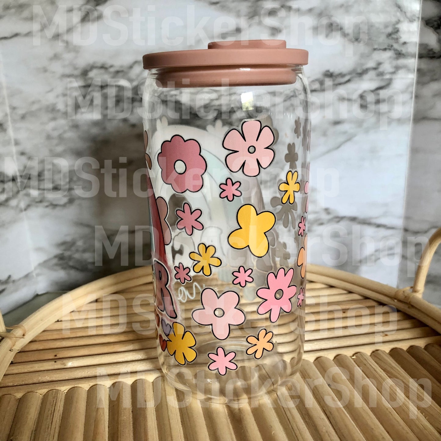 Teacher Mode Rainbow Floral Beer Can Glass Cup