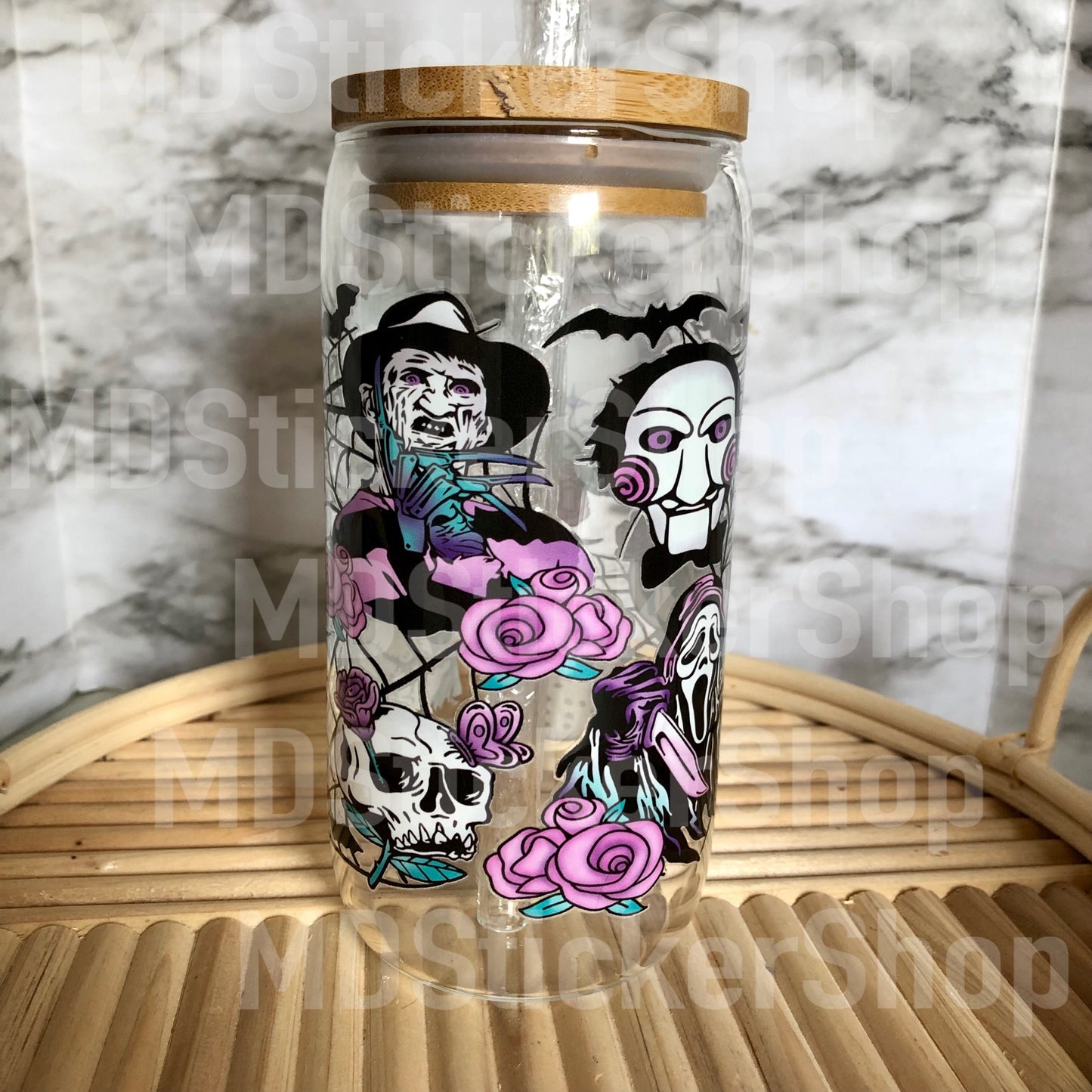 Horror Characters Halloween Beer Can Glass Cup