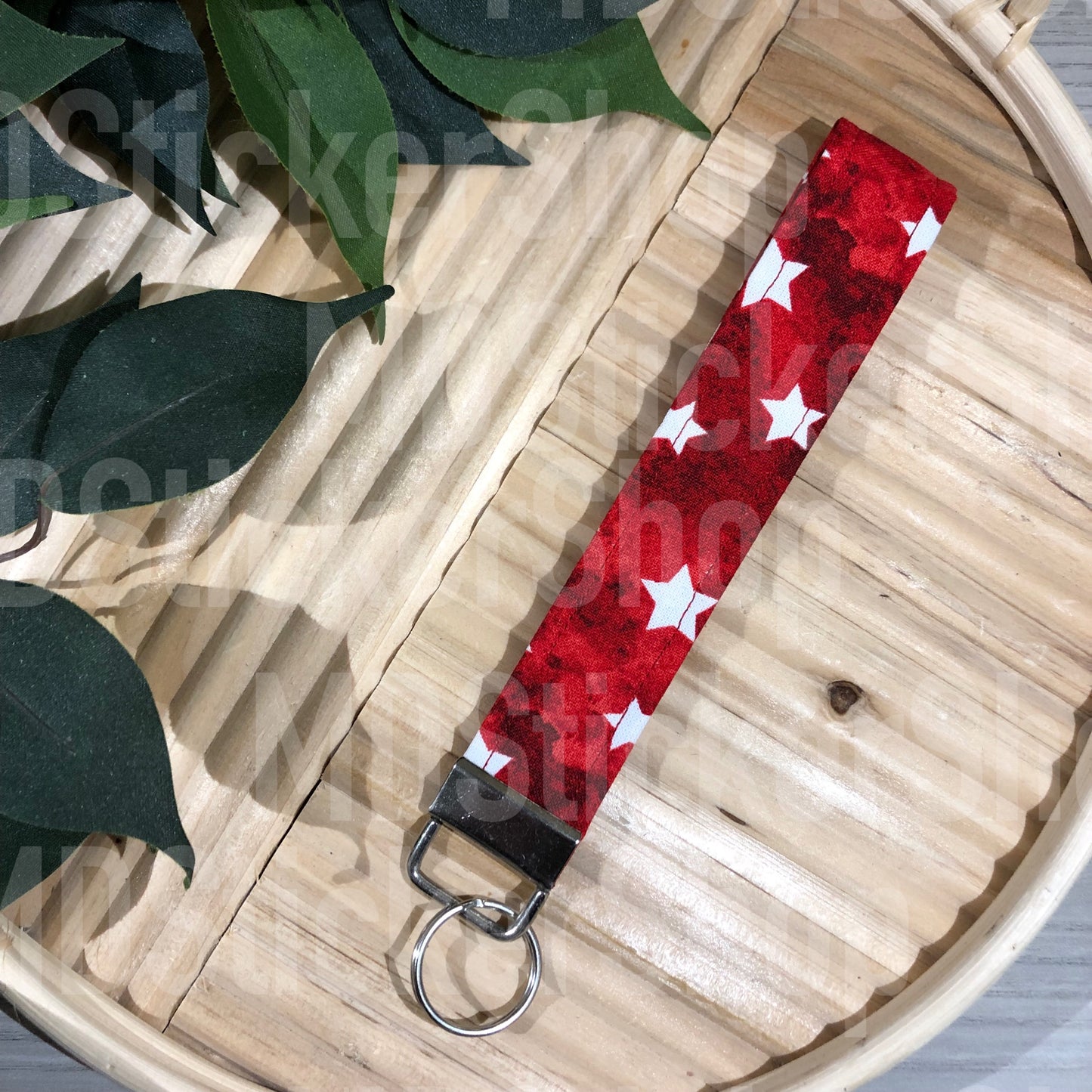 Red Star Print Fabric Keychain, Key Fob