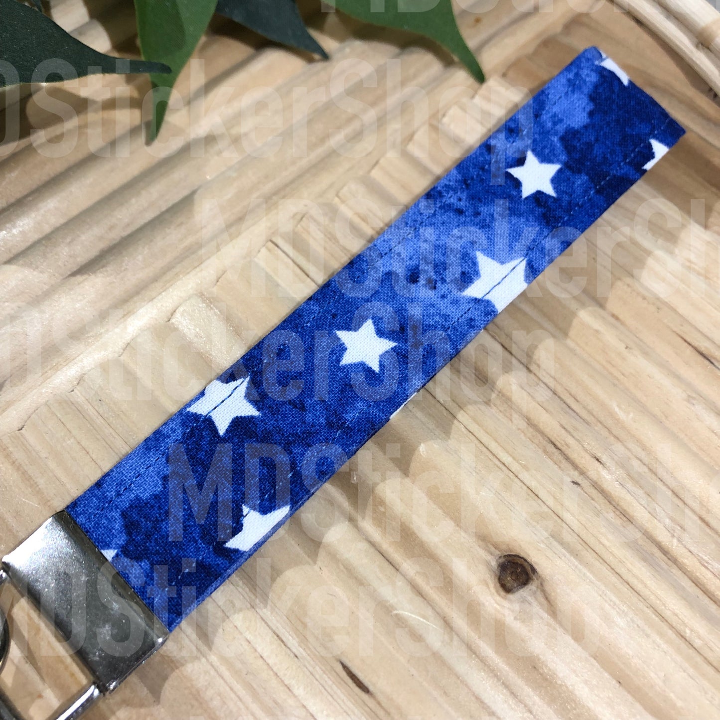 Blue Star Print Fabric Keychain, Key Fob