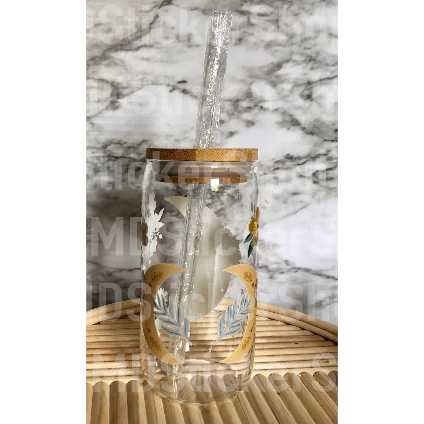 Floral Moon Beer Can Glass Cup