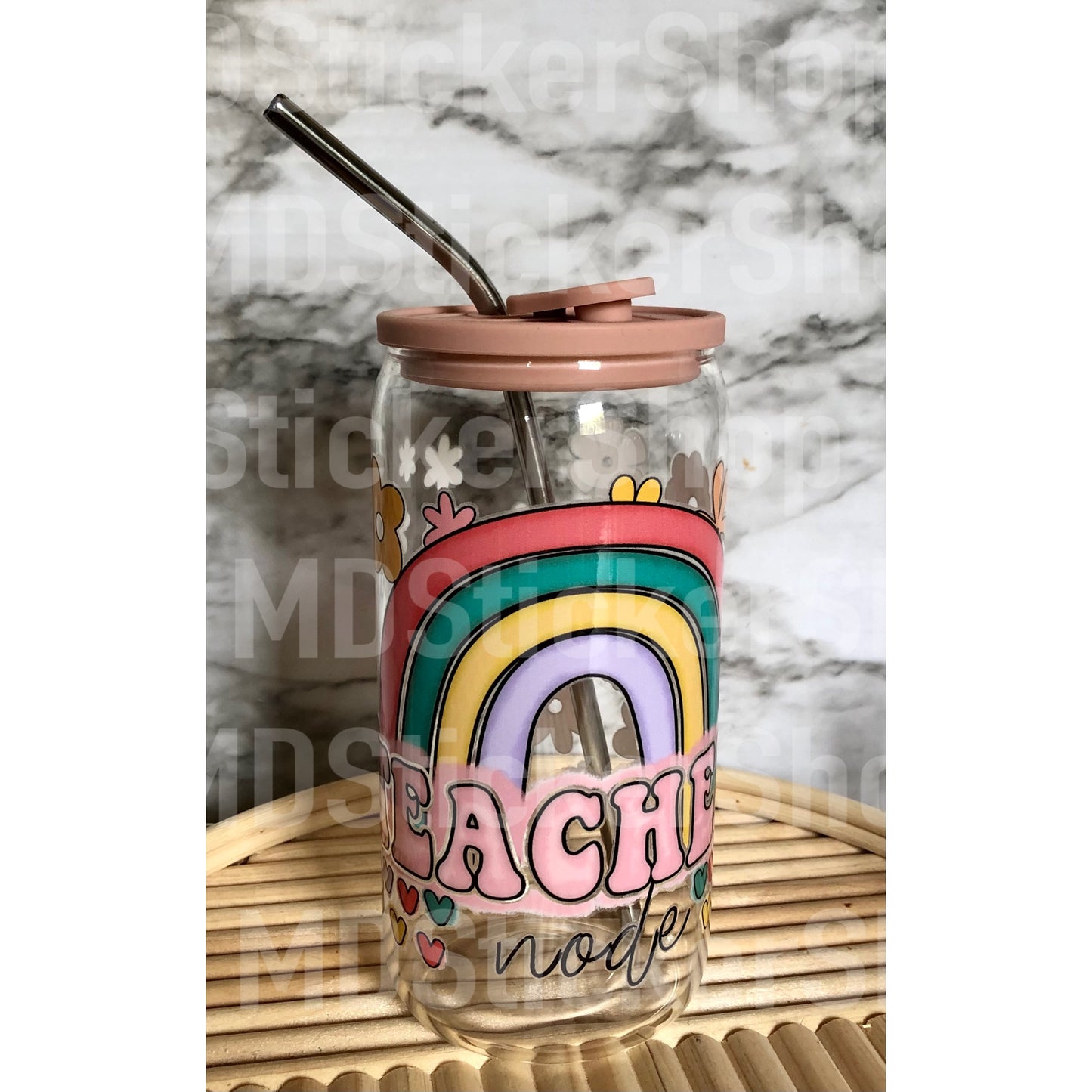 Teacher Mode Rainbow Floral Beer Can Glass Cup
