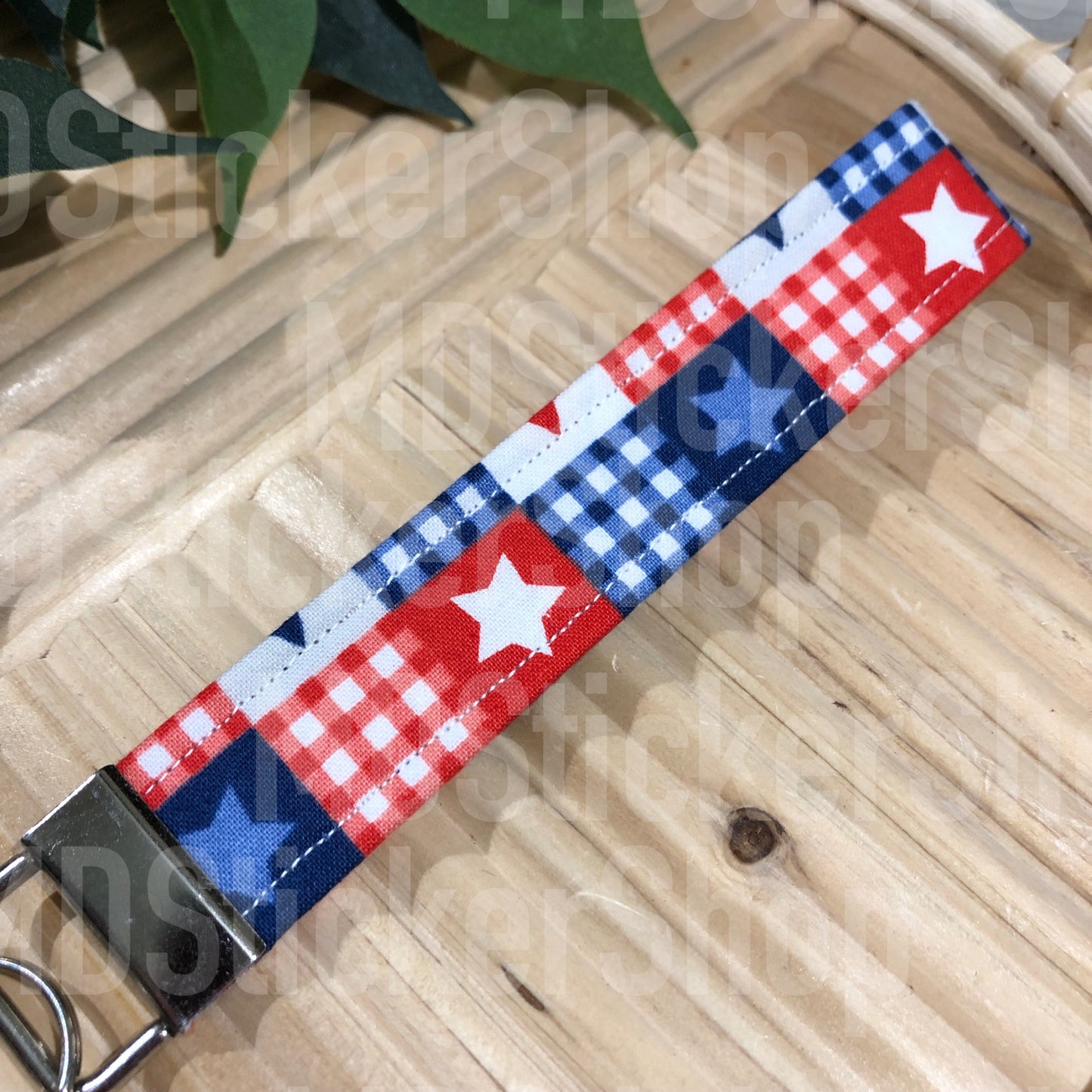 Patriotic Patchwork Print Fabric Keychain, Key Fob