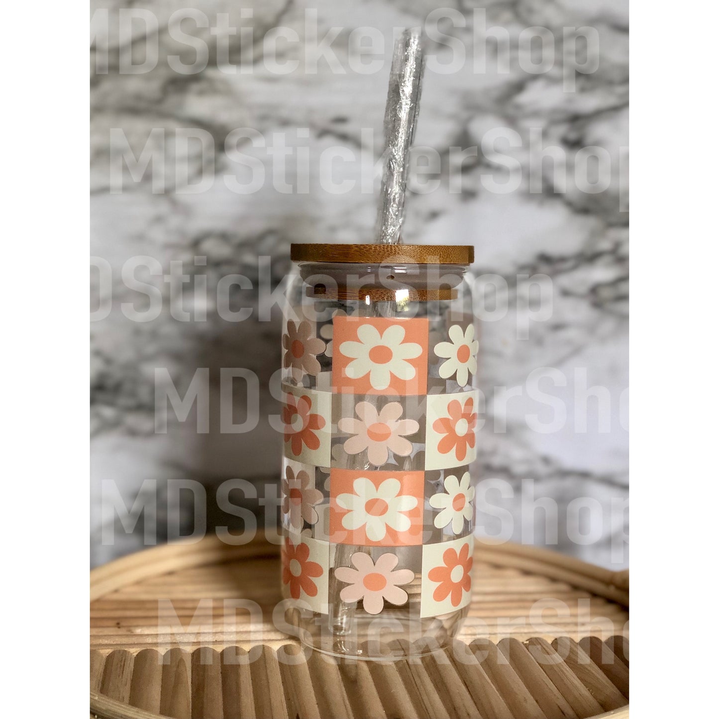 Daisy Check Beer Can Glass Cup