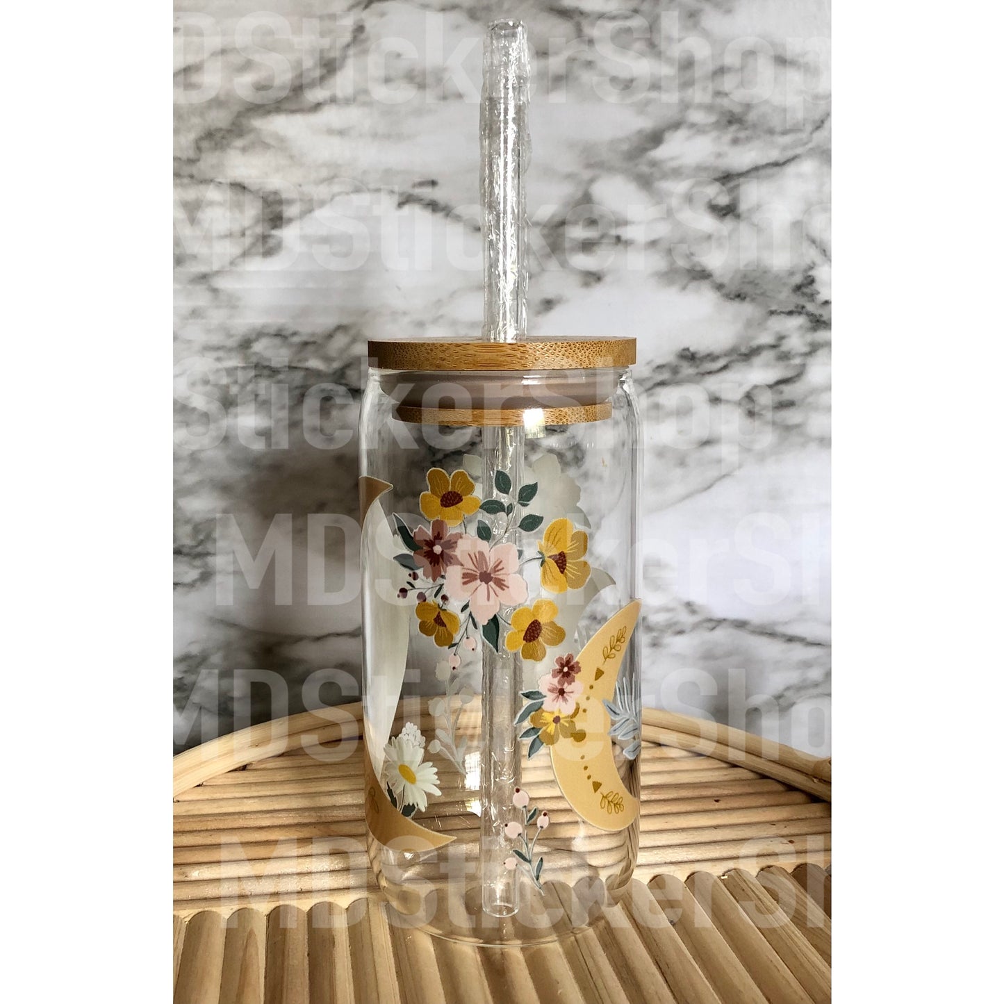Floral Moon Beer Can Glass Cup
