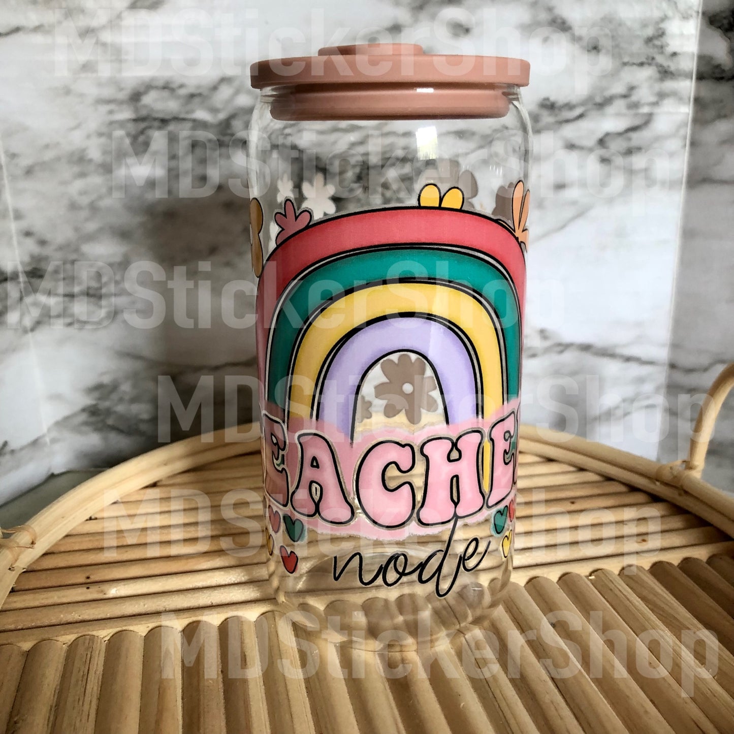 Teacher Mode Rainbow Floral Beer Can Glass Cup