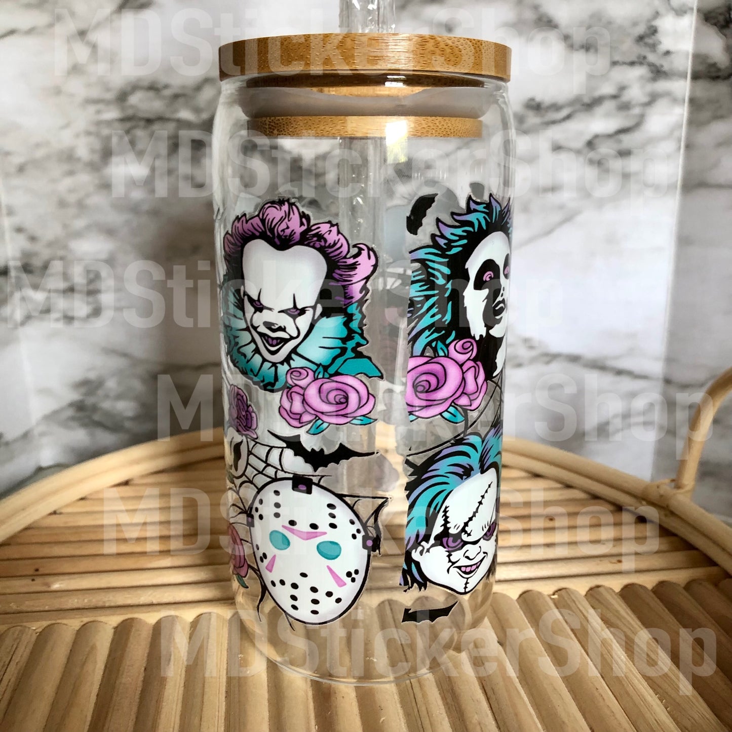 Horror Characters Halloween Beer Can Glass Cup