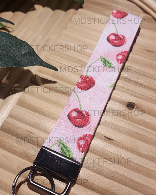 Cherry Print Fabric Keychain, Key Fob