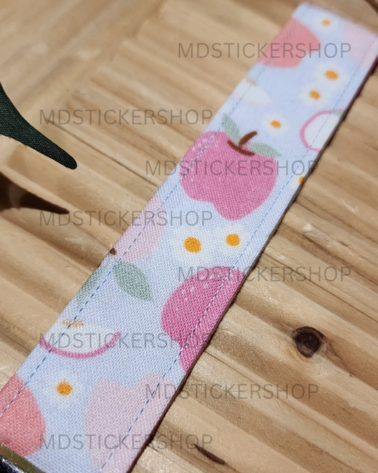 Floral Apple / Teacher Print Fabric Keychain, Key Fob