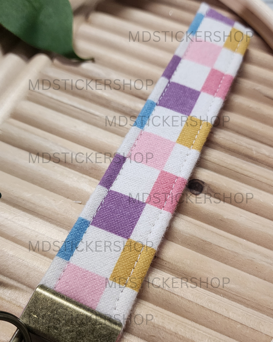 Colorful Check Print Fleece Fabric Keychain, Key Fob