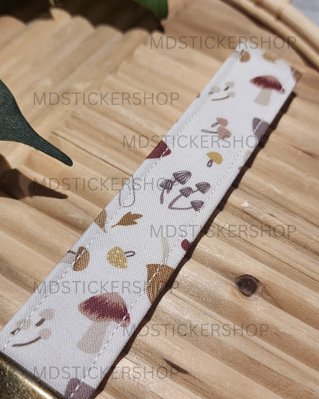 Cream of Mushroom Print Fabric Keychain, Key Fob