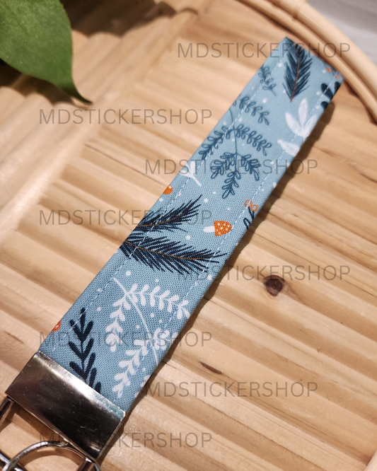 Winter Greenery Print Fabric Keychain, Key Fob