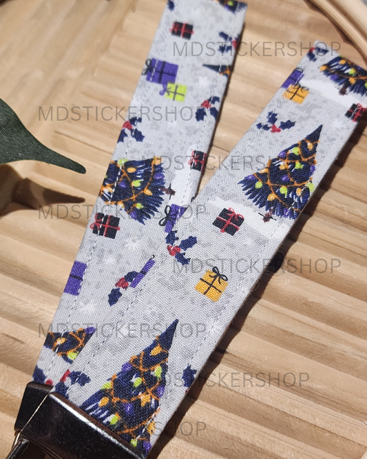 Spooky Christmas Print Fabric Keychain, Key Fob