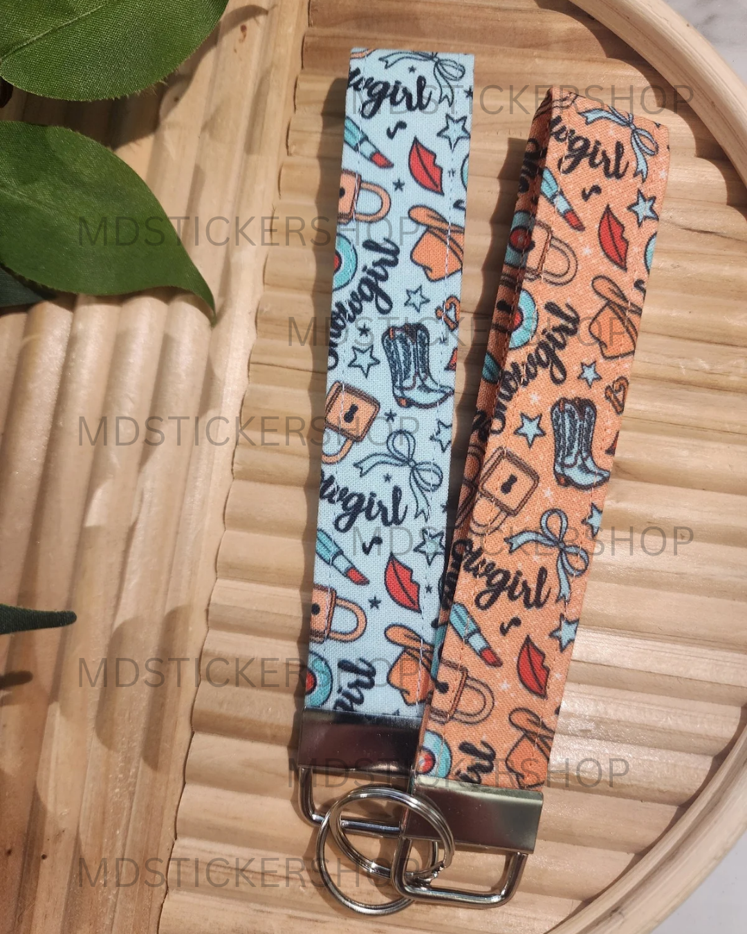 Showgirl in Orange Print Fabric Keychain, Key Fob