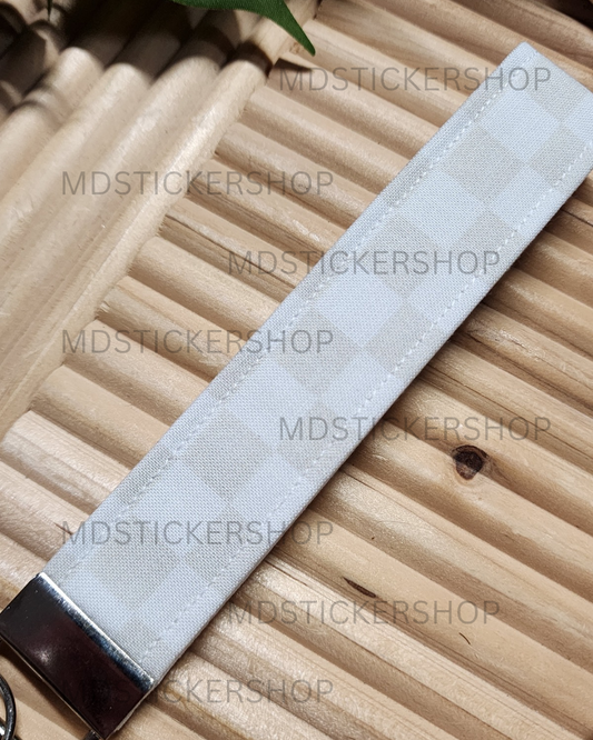 Natural Check Print Fabric Keychain, Key Fob