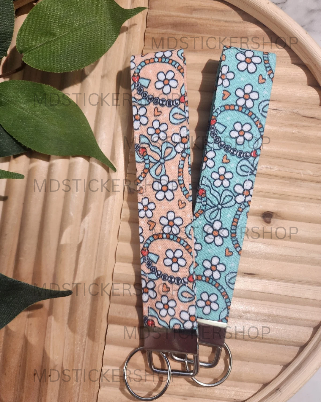 Showgirl Friendship Bracelets in Orange Print Fabric Keychain, Key Fob