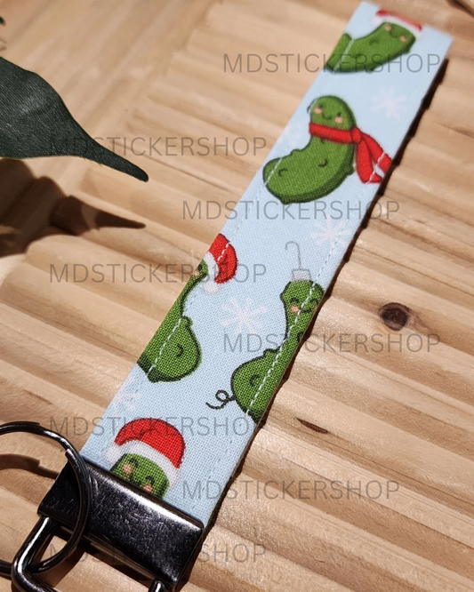 Holiday Pickle Print Fabric Keychain, Key Fob
