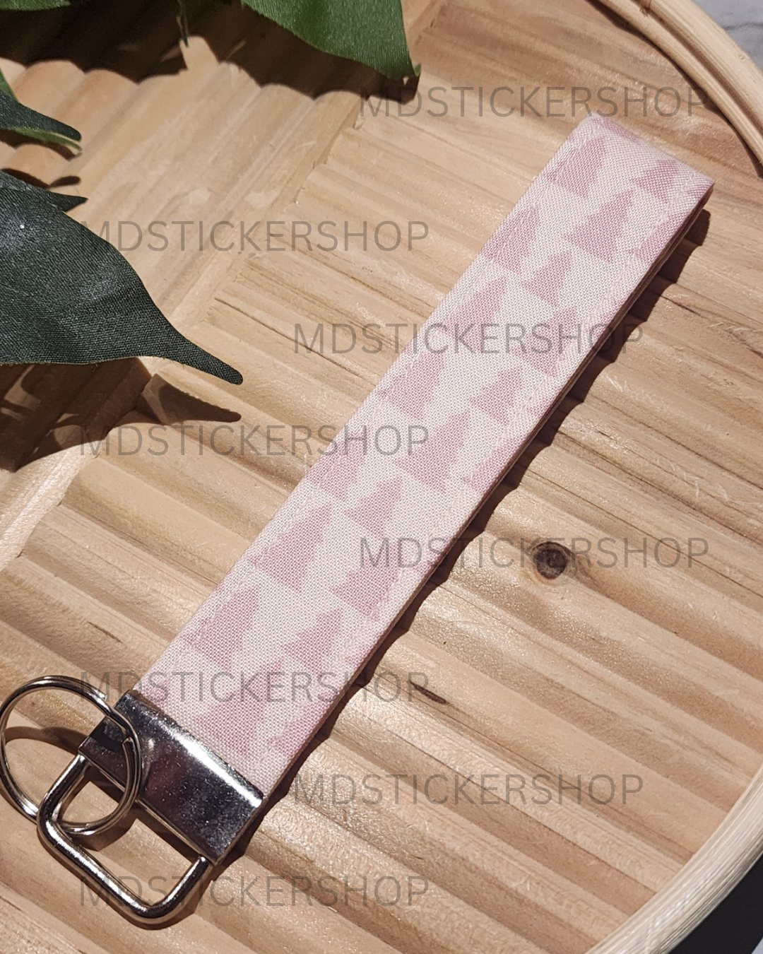Pink Tree Print Fabric Keychain, Key Fob