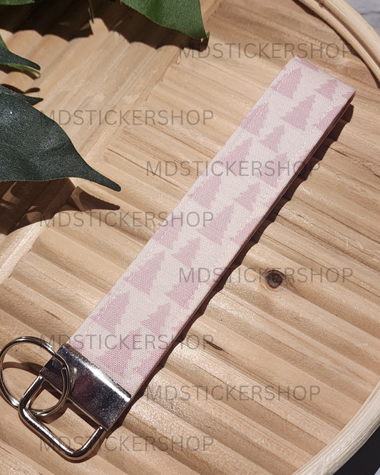 Pink Tree Print Fabric Keychain, Key Fob