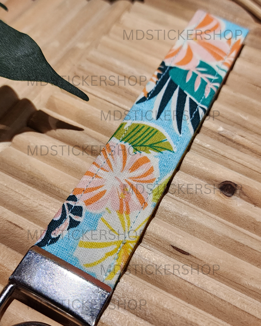 Tropical Print Fabric Keychain, Key Fob
