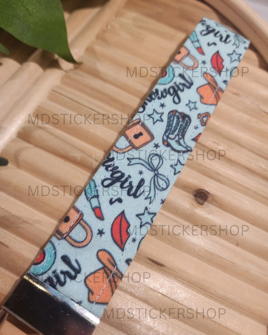 Showgirl in Mint Print Fabric Keychain, Key Fob