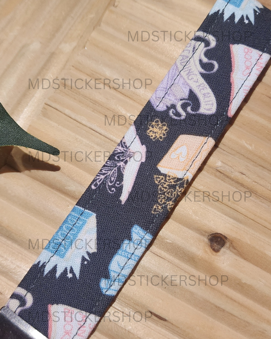 Book Print Fabric Keychain, Key Fob