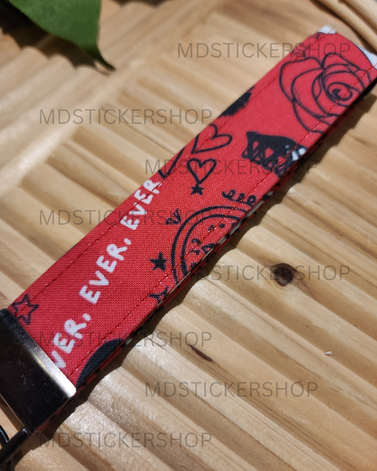 RED Print Fabric Keychain, Key Fob