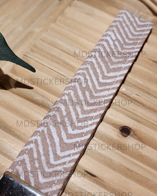 Brown Zig Zag Print Fabric Keychain, Key Fob