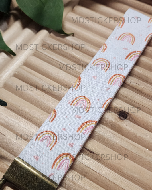 Rainbow Terazzo Print Fabric Keychain, Key Fob