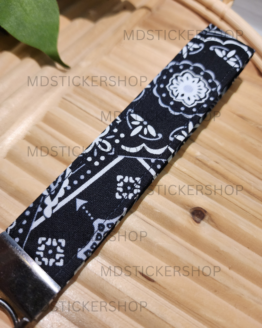 Black Bandana Print Fabric Keychain, Key Fob