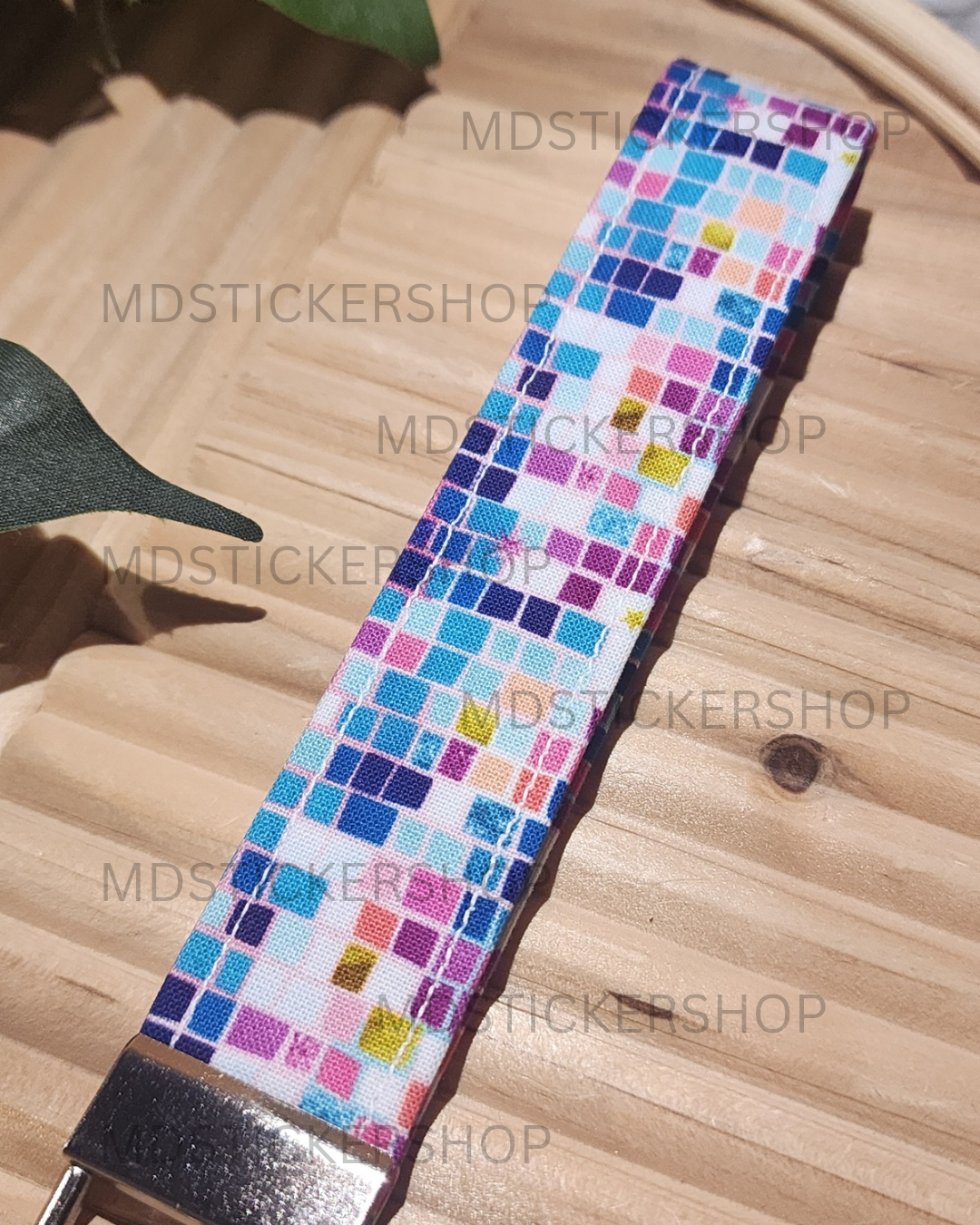Pixel Print Fabric Keychain, Key Fob