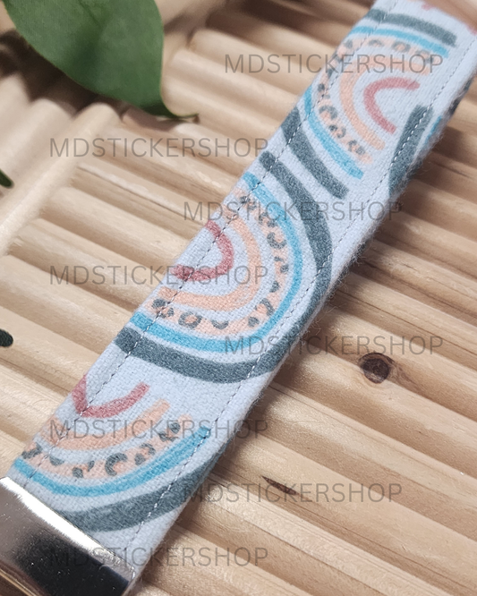Blue Rainbow Print Fleece Fabric Keychain, Key Fob