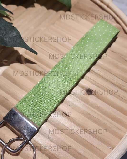 Lime Dot Print Fabric Keychain, Key Fob