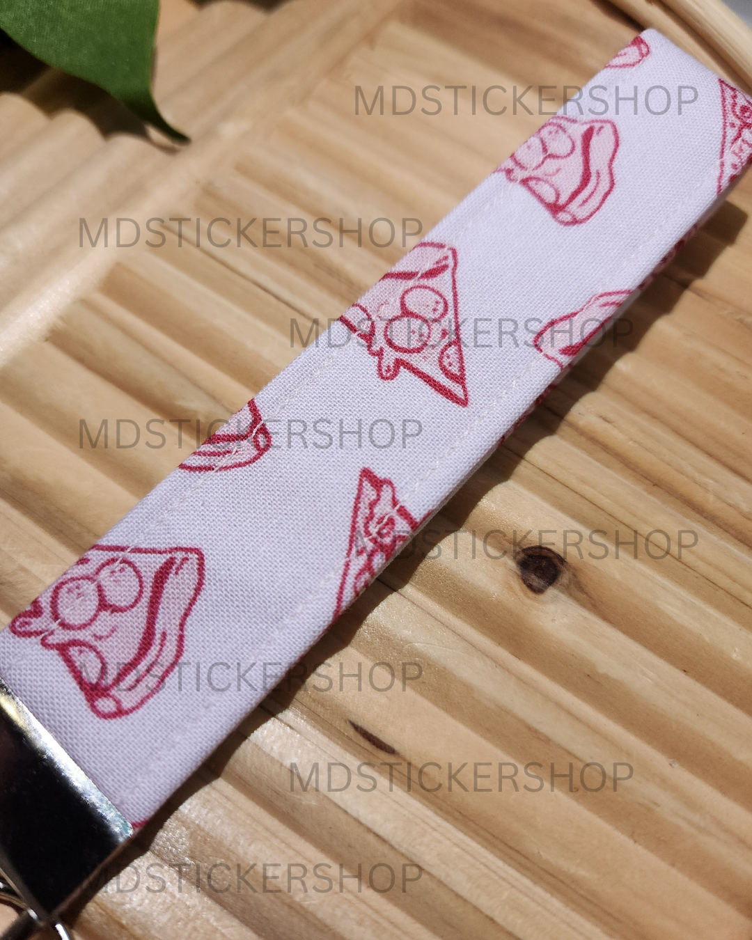 Pink Pizza Print Fabric Keychain, Key Fob