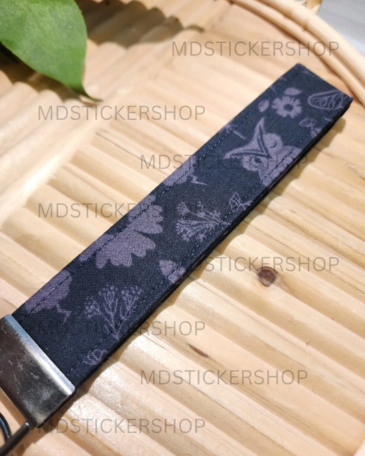 Black & Purple Owl Print Fabric Keychain, Key Fob