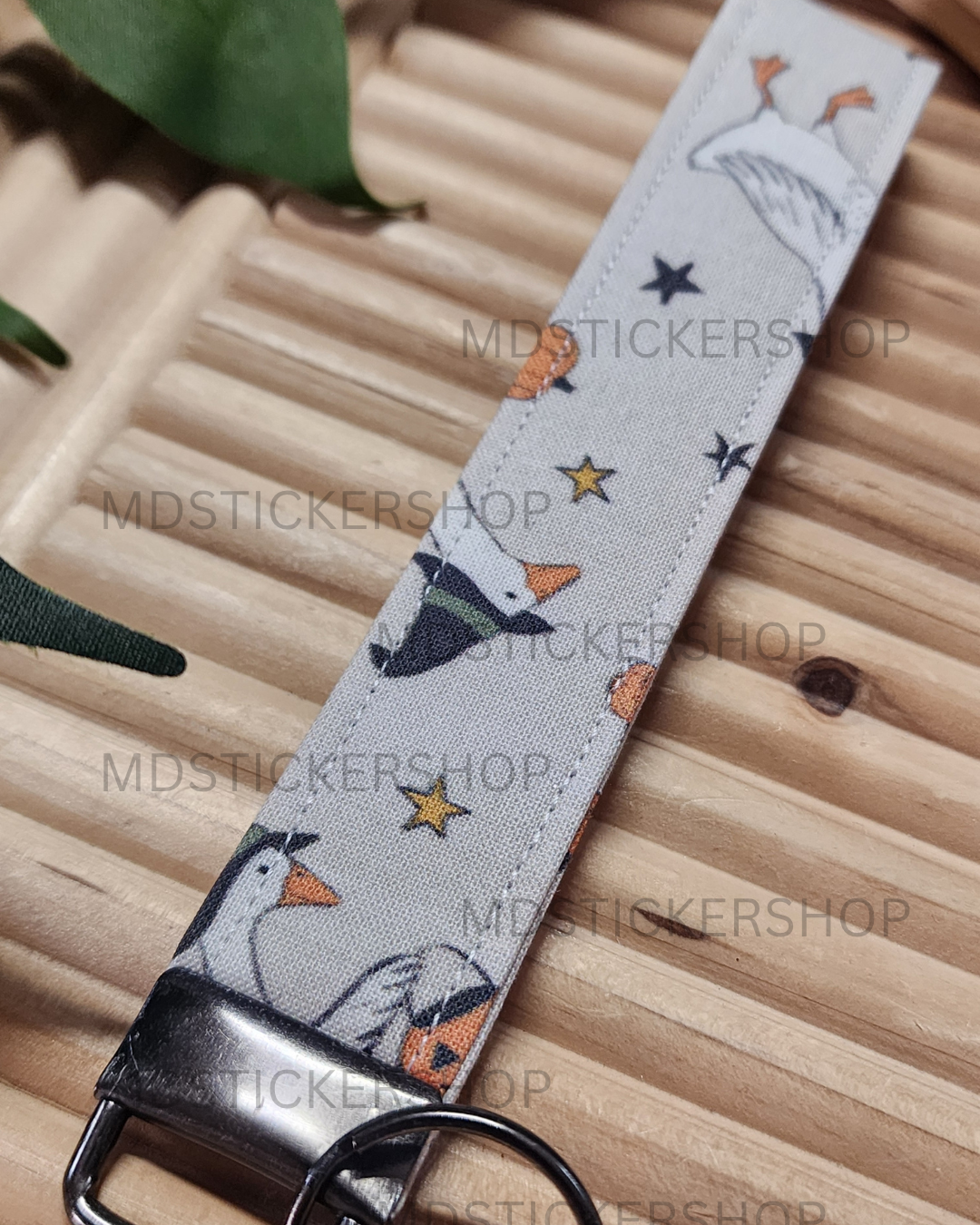 Spooky Goose Print Fabric Keychain, Key Fob