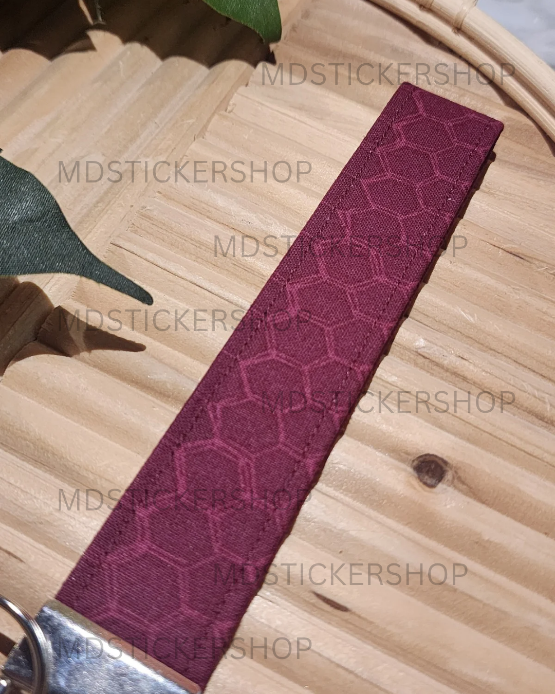 Maroon Honeycomb Print Fabric Keychain, Key Fob