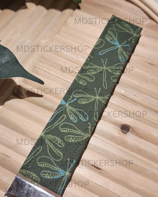 Green Dragonfly Print Fabric Keychain, Key Fob