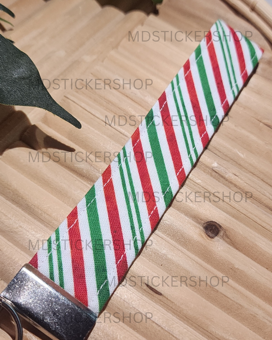 Christmas Stripe Print Fabric Keychain, Key Fob