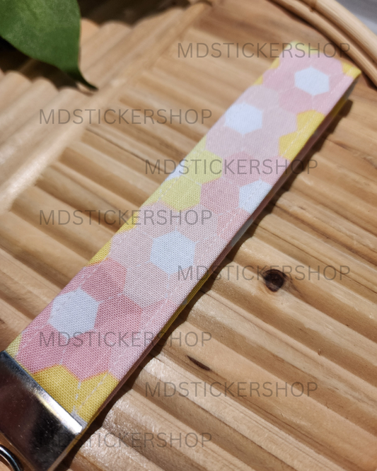 Hex Floral Print Fabric Keychain, Key Fob